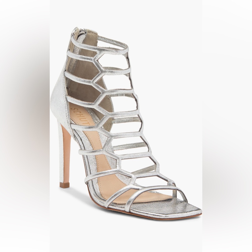 SCHUTZ Heels silver caged size 7.5 new